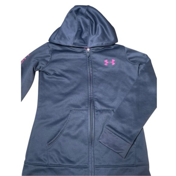 Under Armour Youth Small Zip Up Sweatshirt Hoodie Sweater UA Grey Pink Sport YSM - Picture 5 of 9
